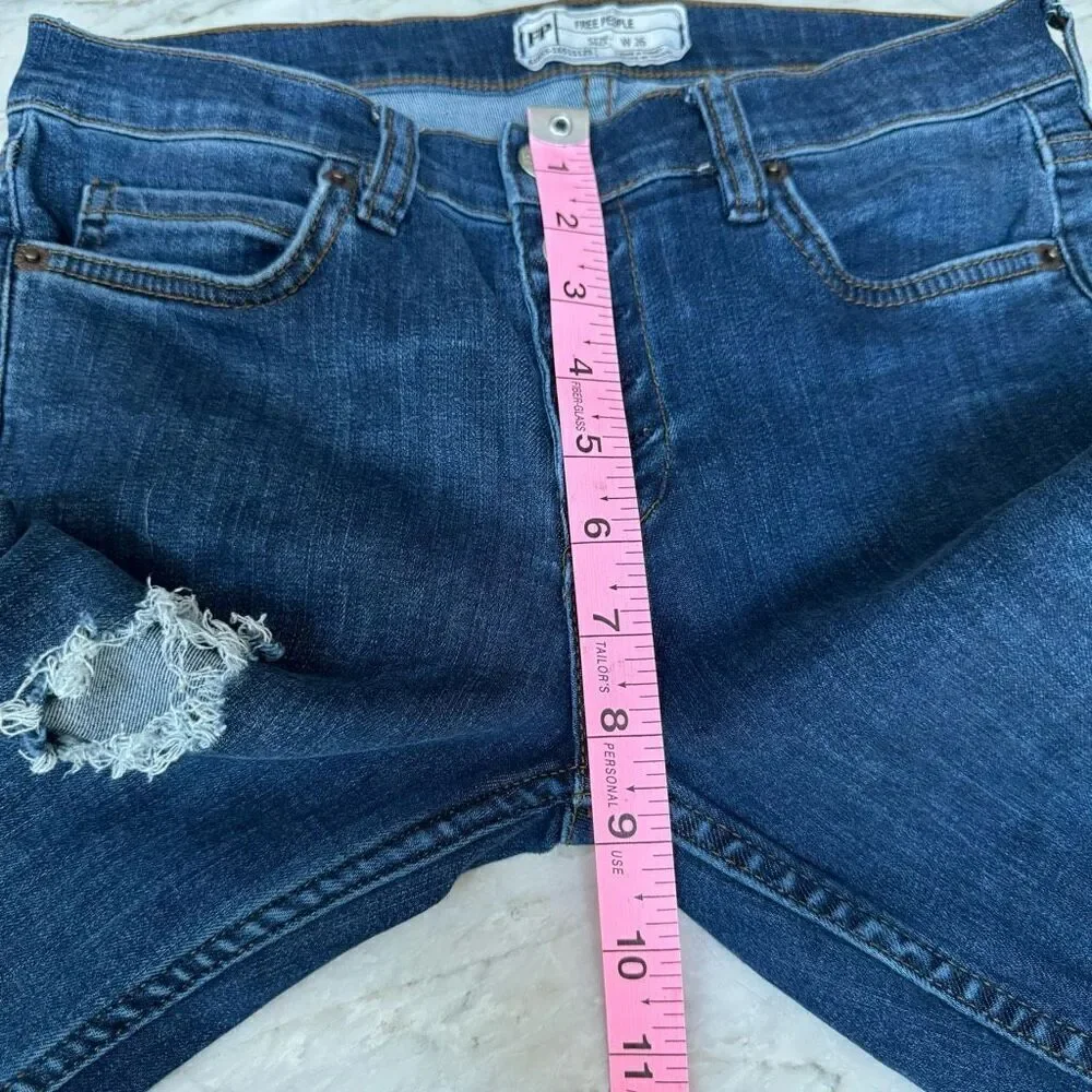 Free People Distressed Denim Jeans Button Fly Stretch Raw Hem Pockets size 26